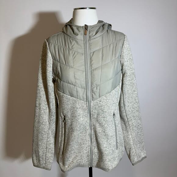 Kyodan Outdoor Ivory Green Zip Up Hooded Fleece Jacket Womens Size Large L - Picture 1 of 12